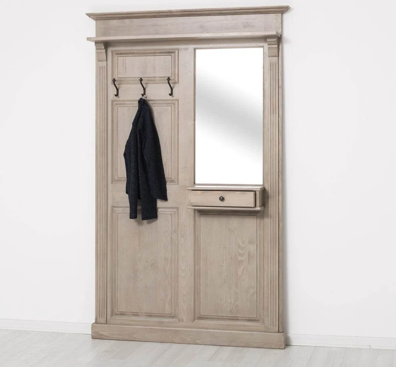 Garderobe aus Massivholz mit Spiegel und Ablage