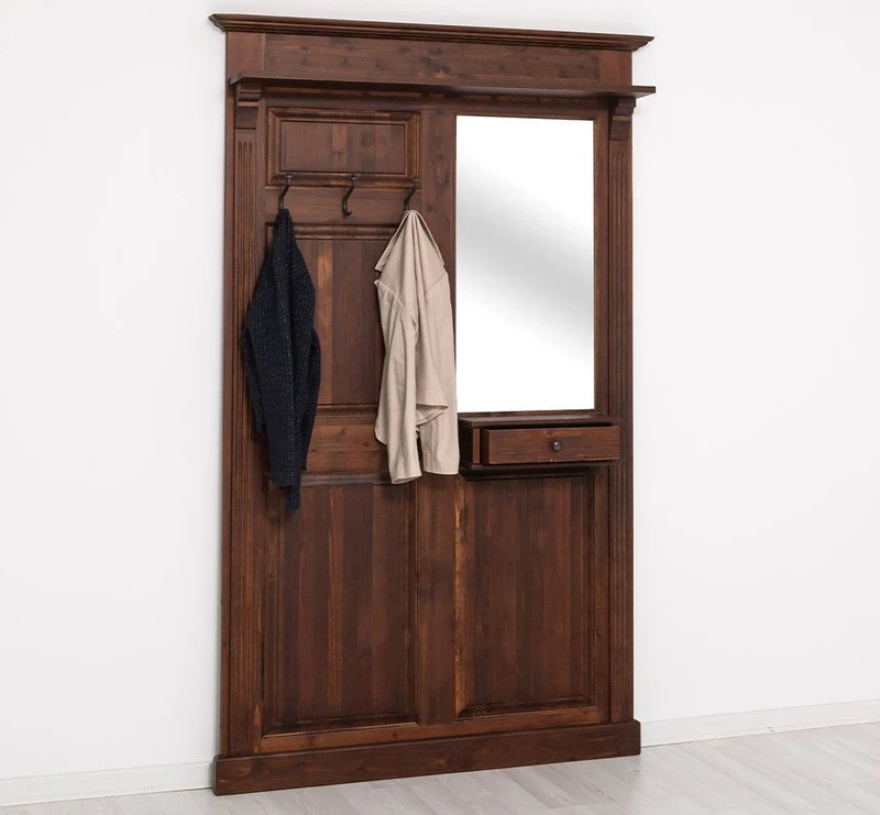 Garderobe aus Massivholz mit Spiegel und Ablage
