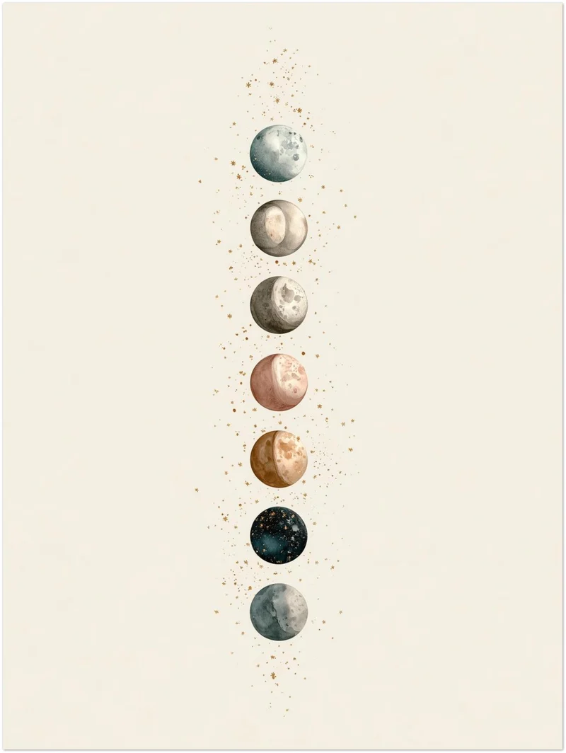 Sieben Monde im Aquarell Leinwand