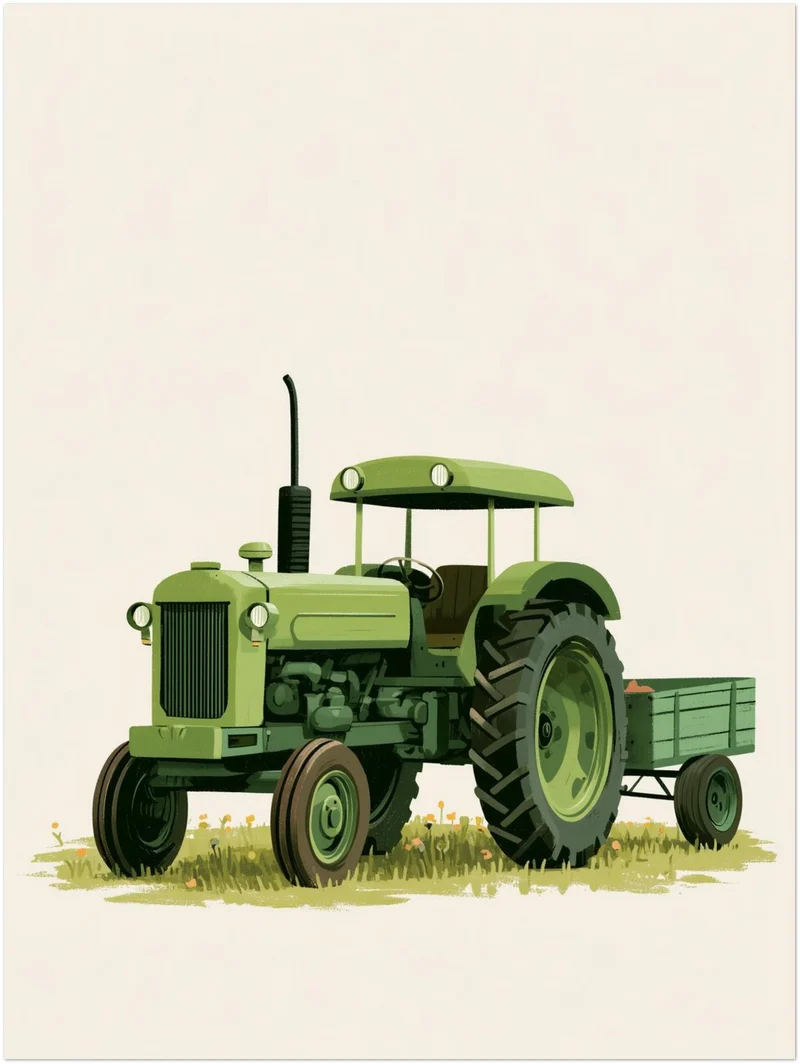Grüner Traktor auf Wiese Leinwand