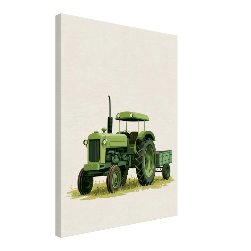 Grüner Traktor auf Wiese Leinwand
