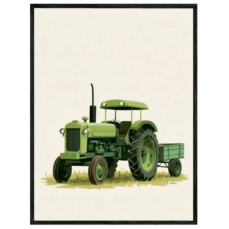 Grüner Traktor auf Wiese Leinwand
