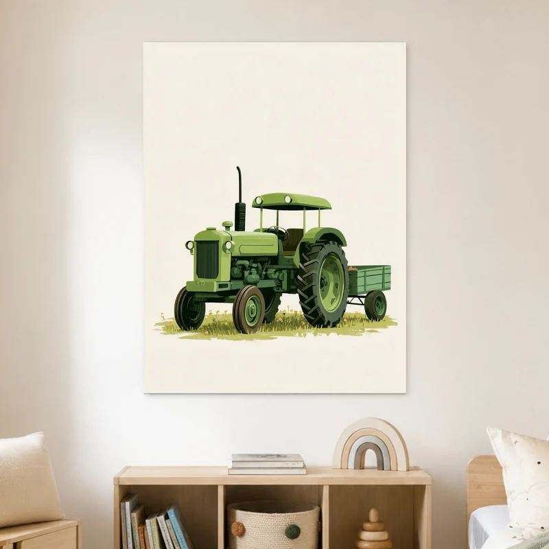 Grüner Traktor auf Wiese Poster