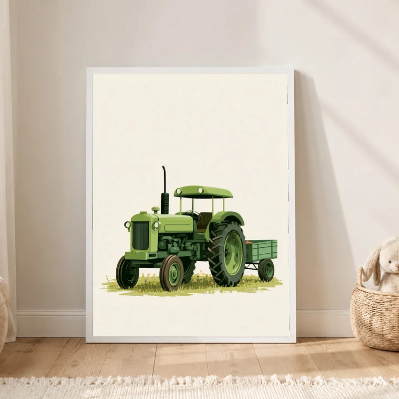 Grüner Traktor auf Wiese Poster
