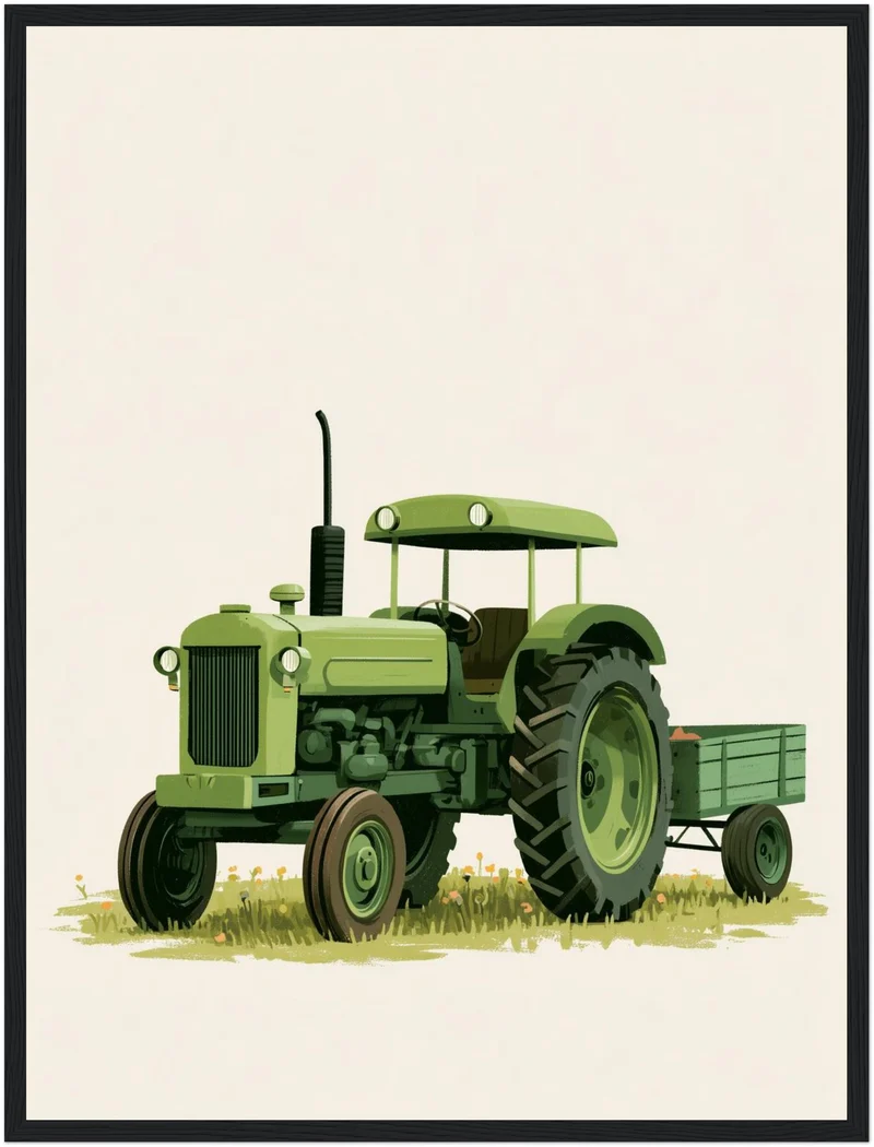 Grüner Traktor auf Wiese Poster