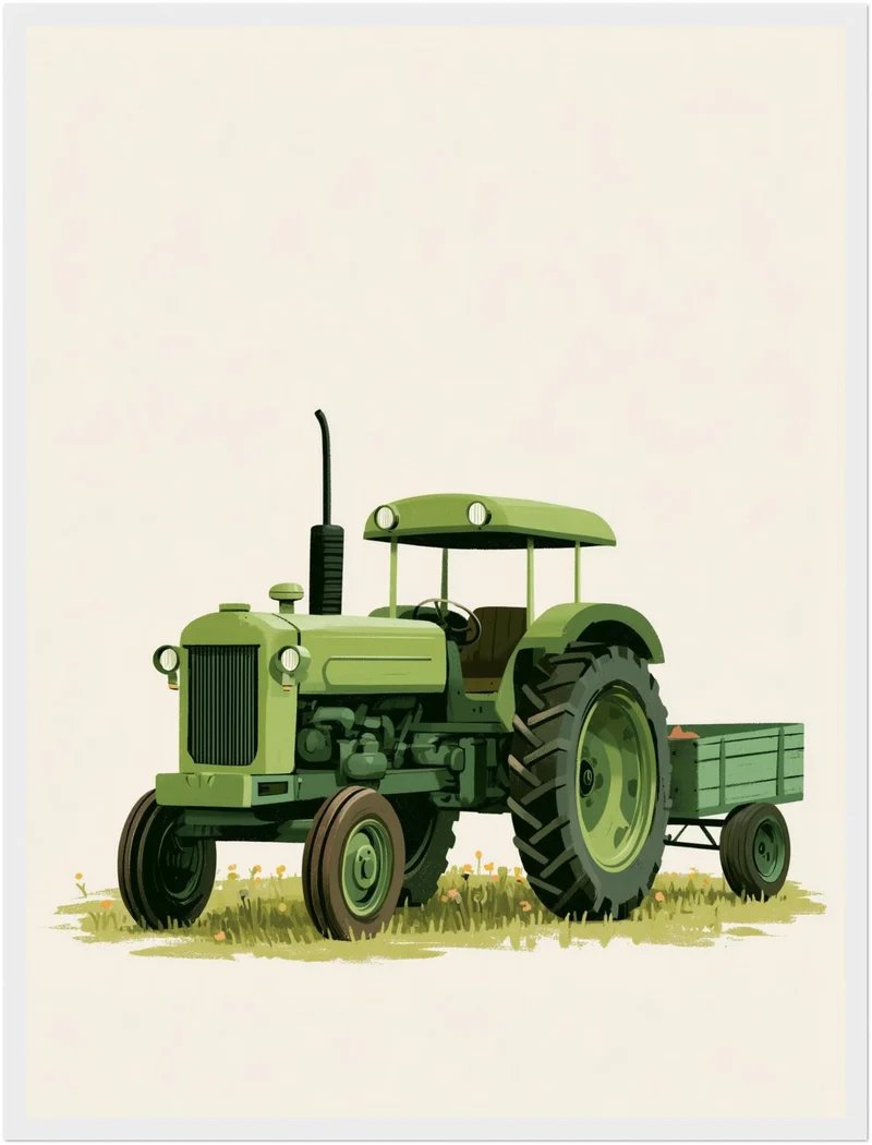 Grüner Traktor auf Wiese Poster