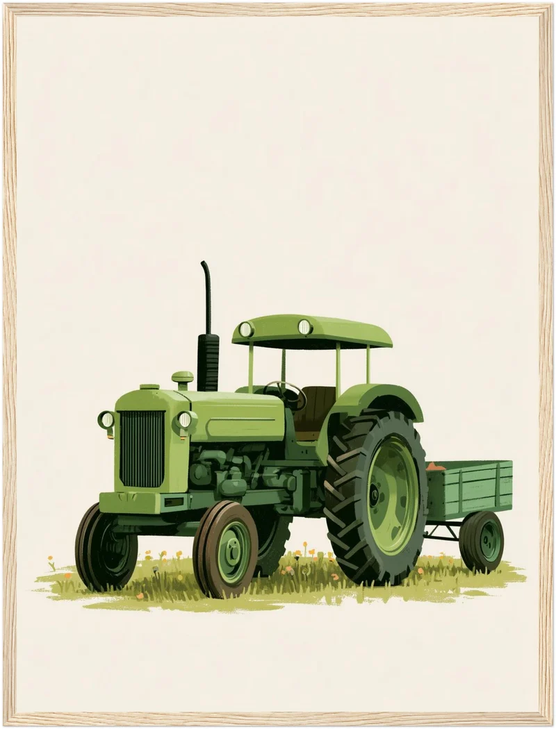 Grüner Traktor auf Wiese Poster