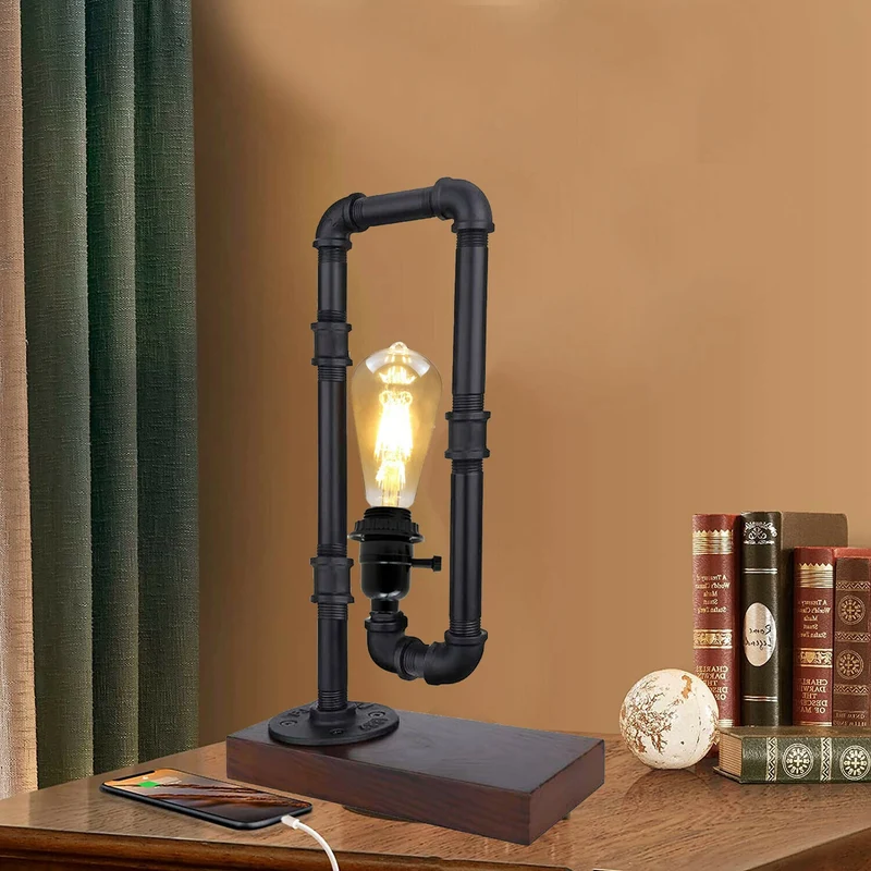 Industrieller rustikaler Retro-Stil Pfeifenleuchte Steampunk Schreibtisch Tisch Schlafzimmerlampe Licht ohne Schirm Rohrlampen~2310