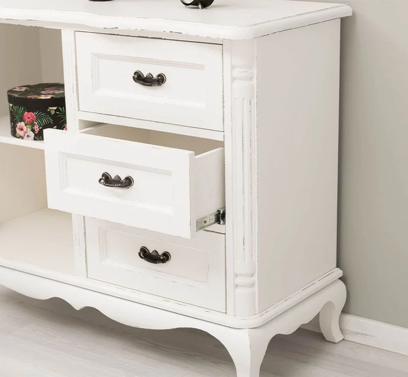 Sideboard aus Massivholz mit Tür und 3 Schubladen | Kommode mit geschwungenen Füßen | Barock