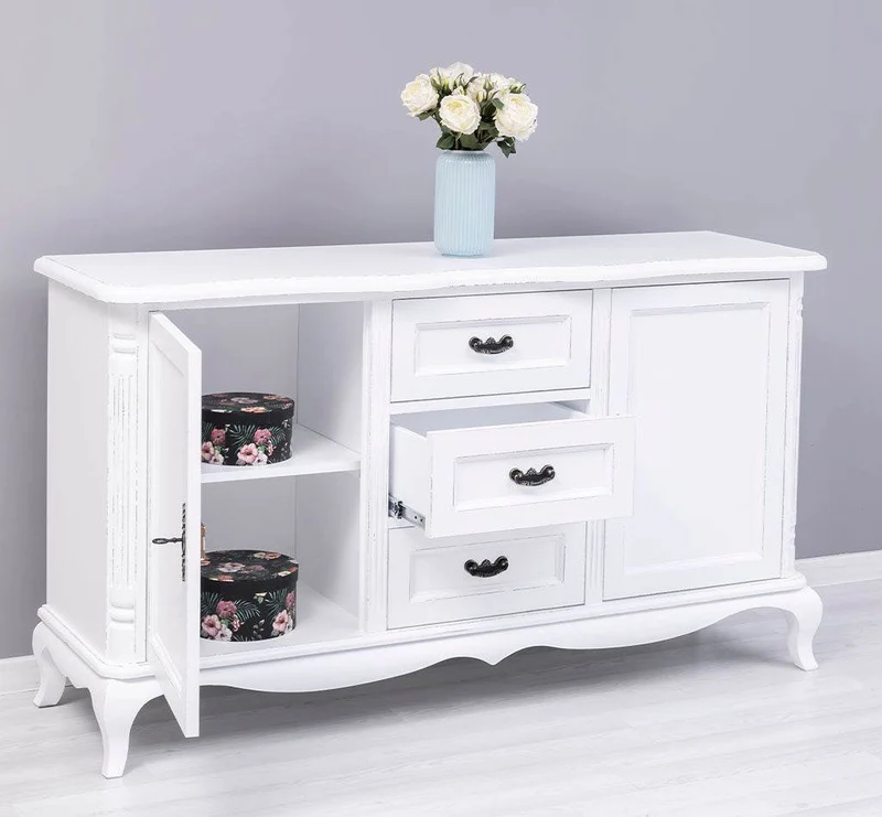 Sideboard aus Massivholz mit 2 Türen und 3 Schubladen | Barock Kommode mit geschwungenen Beinen