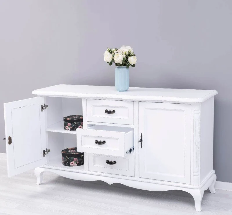 Sideboard aus Massivholz mit 2 Türen und 3 Schubladen | Barock Kommode mit geschwungenen Beinen
