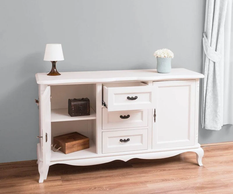 Sideboard aus Massivholz mit 2 Türen und 3 Schubladen | Barock Kommode mit geschwungenen Beinen