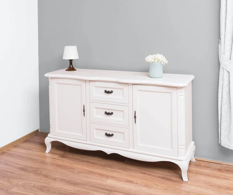 Sideboard aus Massivholz mit 2 Türen und 3 Schubladen | Barock Kommode mit geschwungenen Beinen