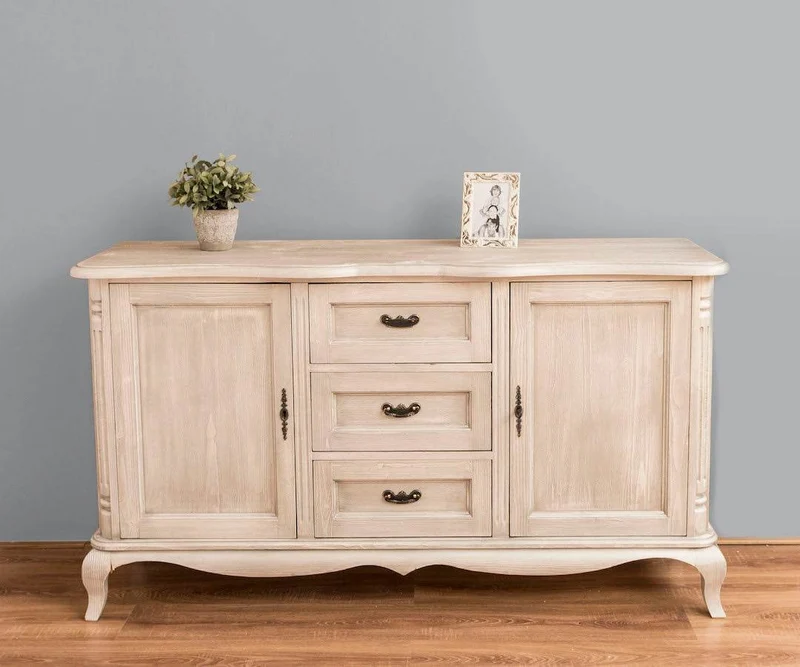Sideboard aus Massivholz mit 2 Türen und 3 Schubladen | Barock Kommode mit geschwungenen Beinen