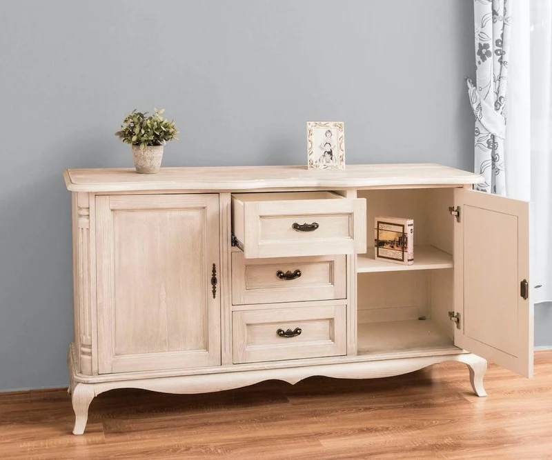 Sideboard aus Massivholz mit 2 Türen und 3 Schubladen | Barock Kommode mit geschwungenen Beinen