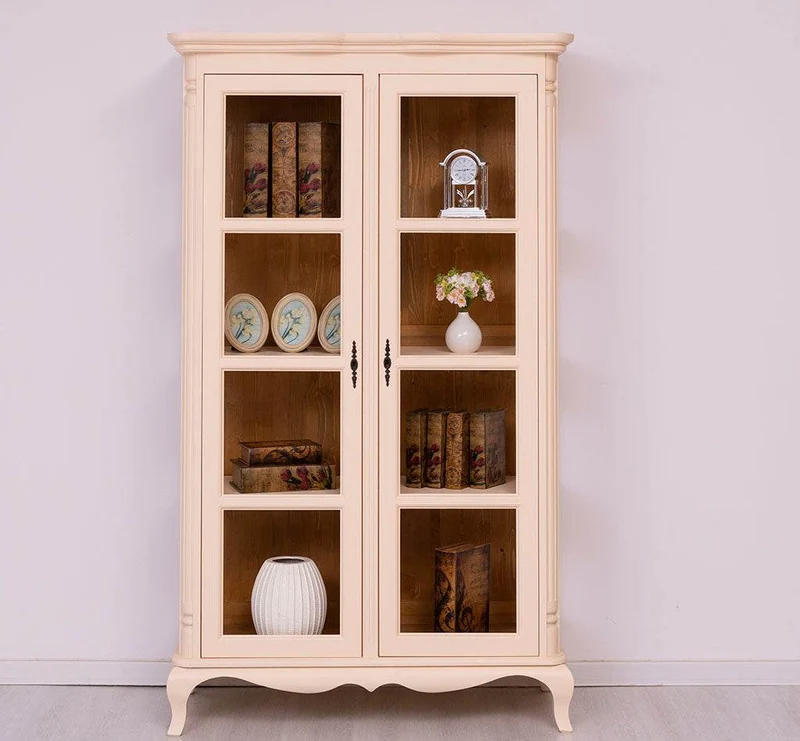 Vintage Vitrinenschrank aus Massivholz mit verglaster Doppeltür | Barock