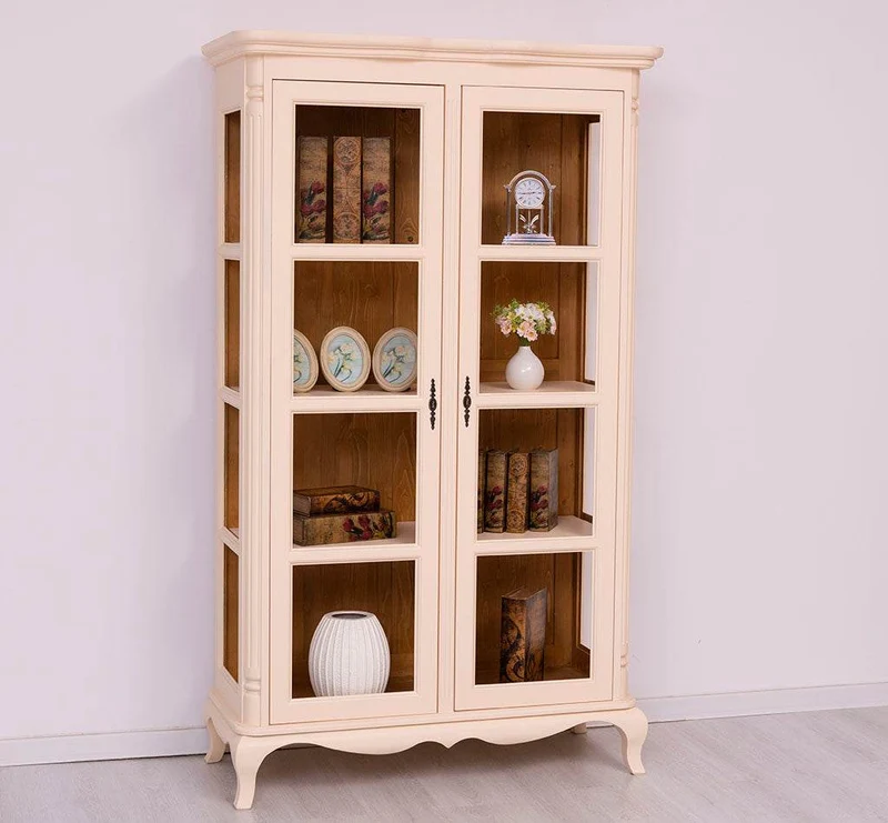 Vintage Vitrinenschrank aus Massivholz mit verglaster Doppeltür | Barock