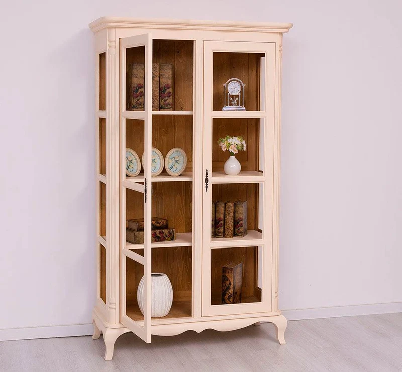 Vintage Vitrinenschrank aus Massivholz mit verglaster Doppeltür | Barock