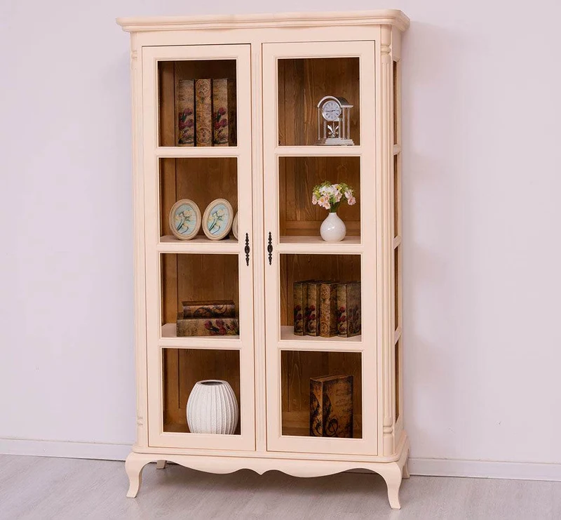 Vintage Vitrinenschrank aus Massivholz mit verglaster Doppeltür | Barock