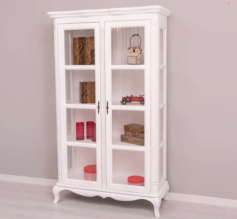 Vintage Vitrinenschrank aus Massivholz mit verglaster Doppeltür | Barock