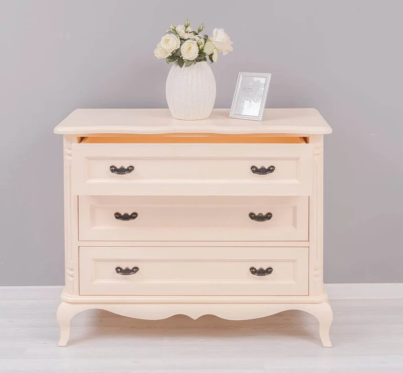 Sideboard aus Massivholz mit 3 Schubladen | Barock Kommode mit geschwungenen Füßen