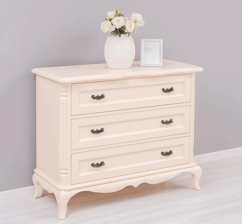 Sideboard aus Massivholz mit 3 Schubladen | Barock Kommode mit geschwungenen Füßen