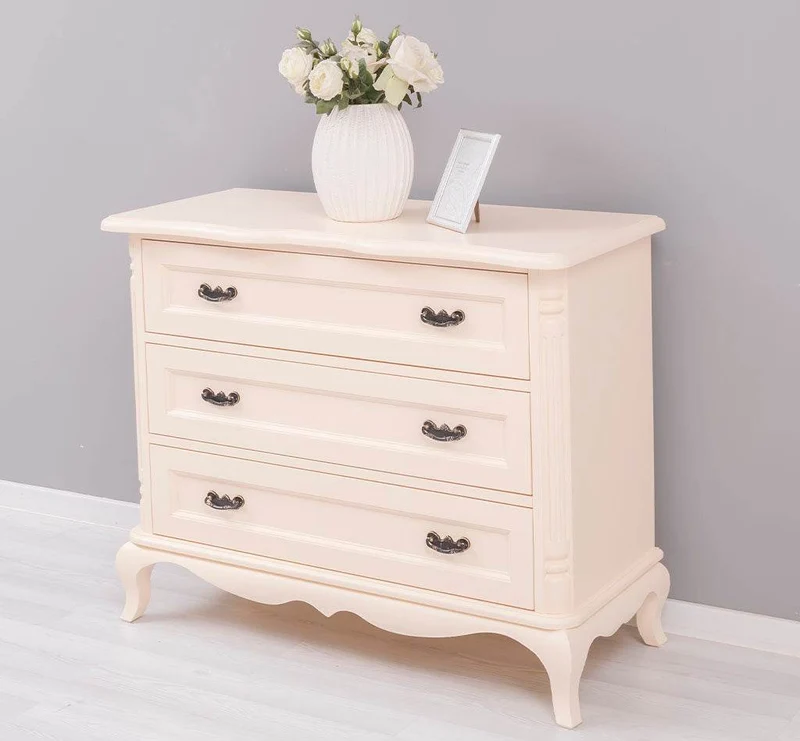 Sideboard aus Massivholz mit 3 Schubladen | Barock Kommode mit geschwungenen Füßen