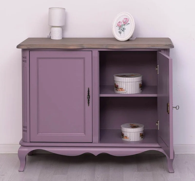 Geschwungenes Sideboard aus Massivholz im Vintage Stil - mit Doppeltür