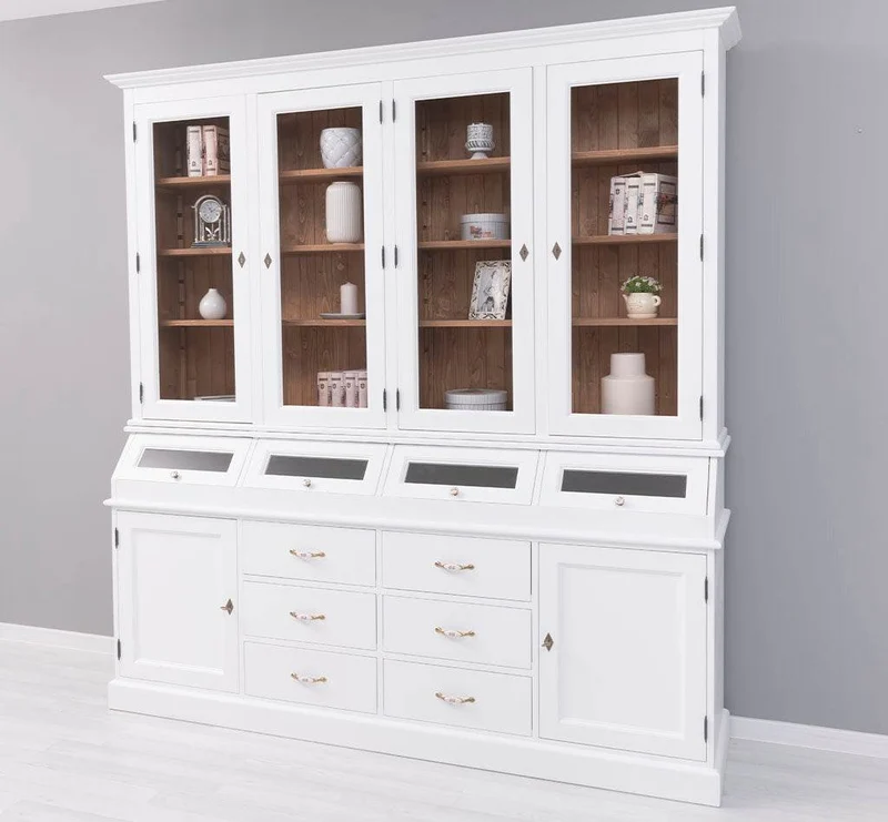 Großer Esszimmerschrank aus Massivholz mit Display und Kippfächern