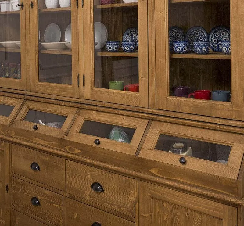 Großer Esszimmerschrank aus Massivholz mit Display und Kippfächern