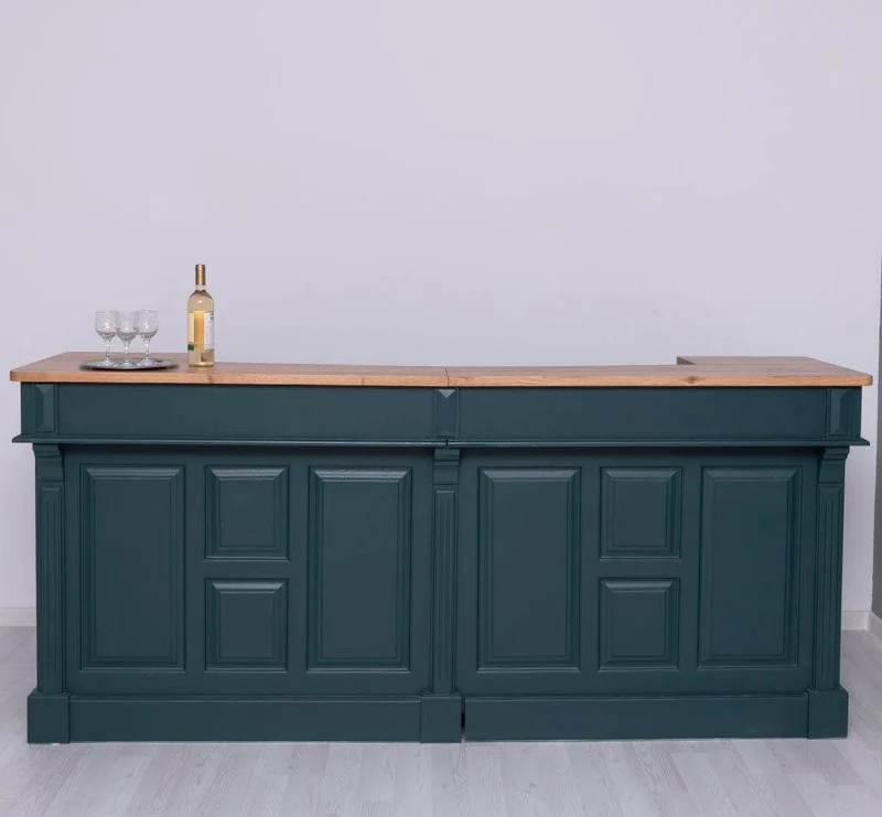 Große Empfangstheke aus Massivholz | Vintage Bartresen im Landhausstil