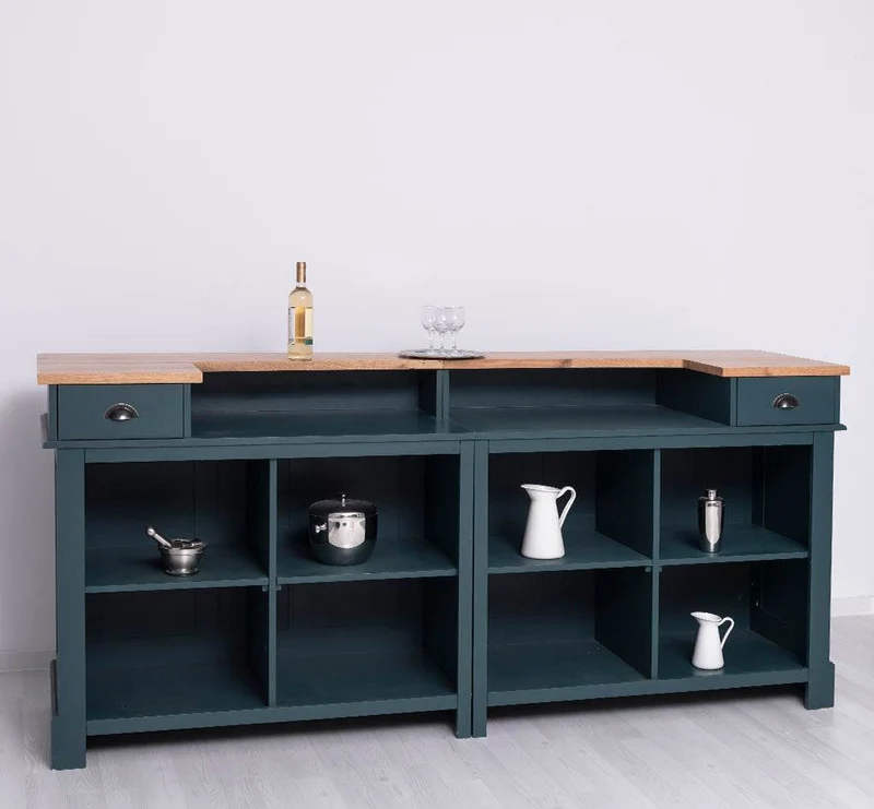 Große Empfangstheke aus Massivholz | Vintage Bartresen im Landhausstil