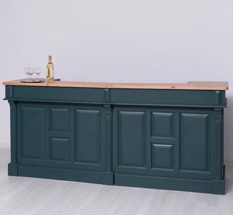 Große Empfangstheke aus Massivholz | Vintage Bartresen im Landhausstil
