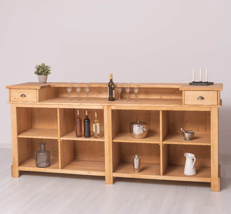 Große Empfangstheke aus Massivholz | Vintage Bartresen im Landhausstil