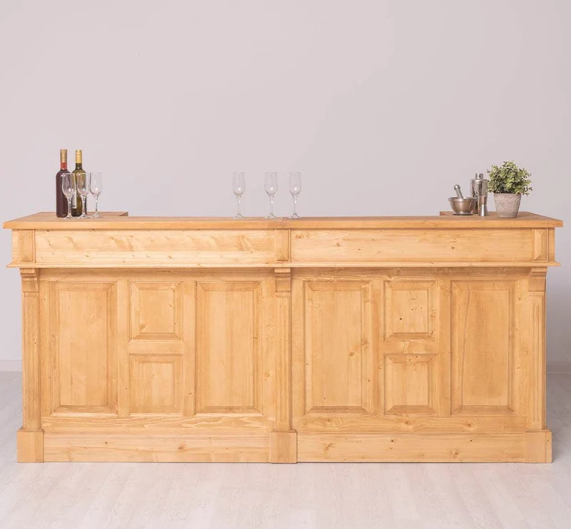 Große Empfangstheke aus Massivholz | Vintage Bartresen im Landhausstil