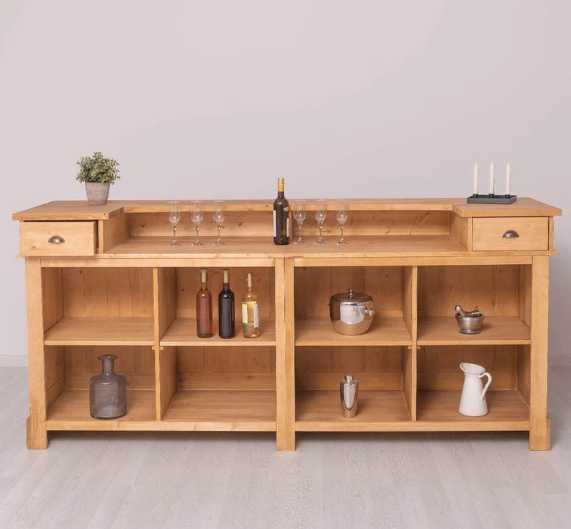 Große Empfangstheke aus Massivholz | Vintage Bartresen im Landhausstil