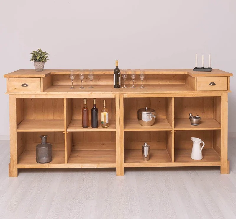 Große Empfangstheke aus Massivholz | Vintage Bartresen im Landhausstil