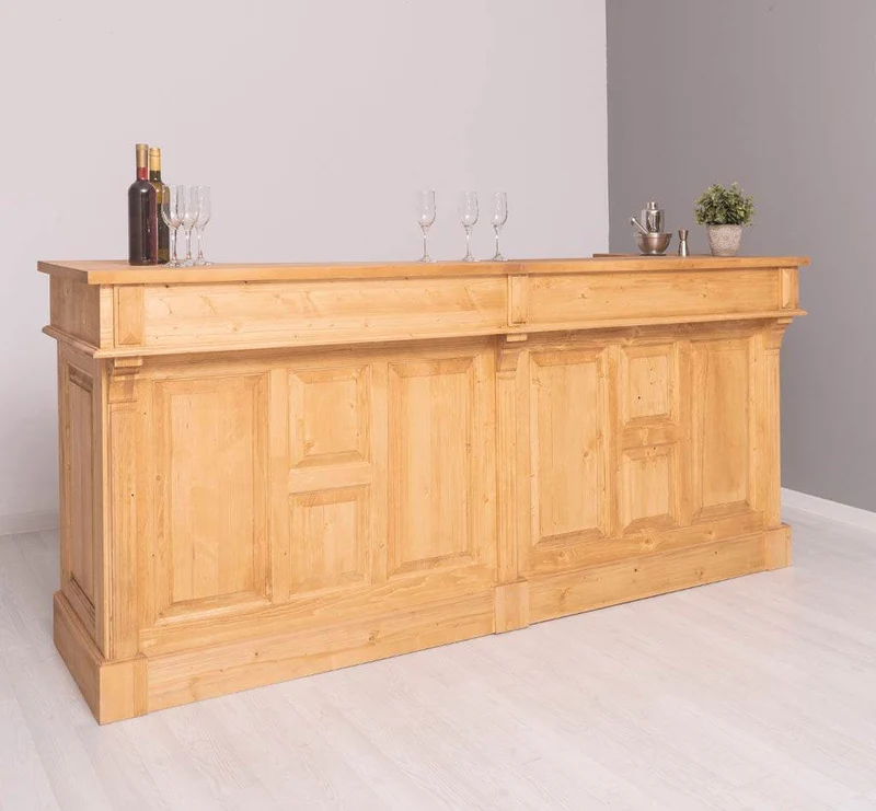 Große Empfangstheke aus Massivholz | Vintage Bartresen im Landhausstil