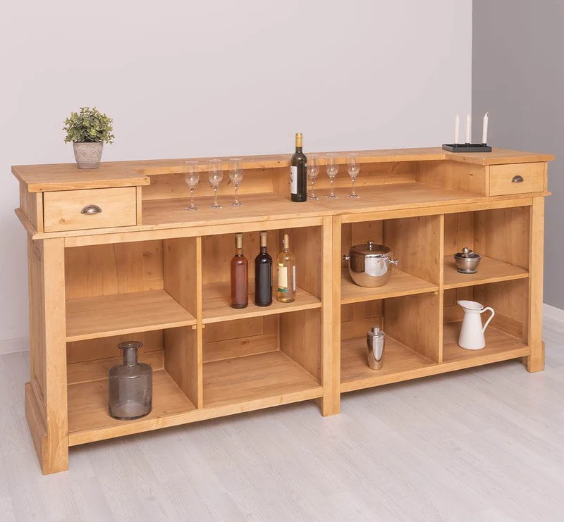 Große Empfangstheke aus Massivholz | Vintage Bartresen im Landhausstil