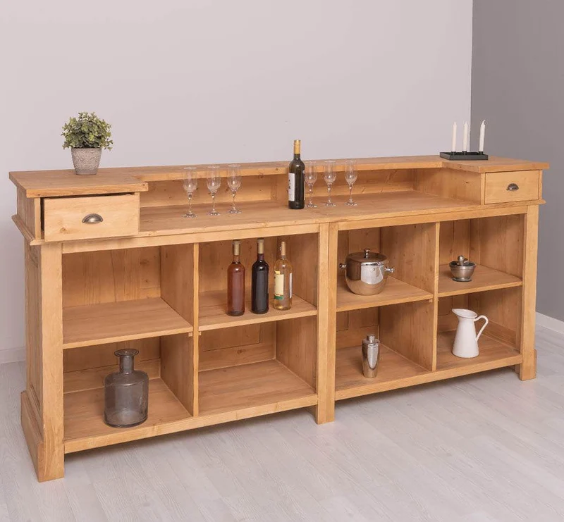 Große Empfangstheke aus Massivholz | Vintage Bartresen im Landhausstil