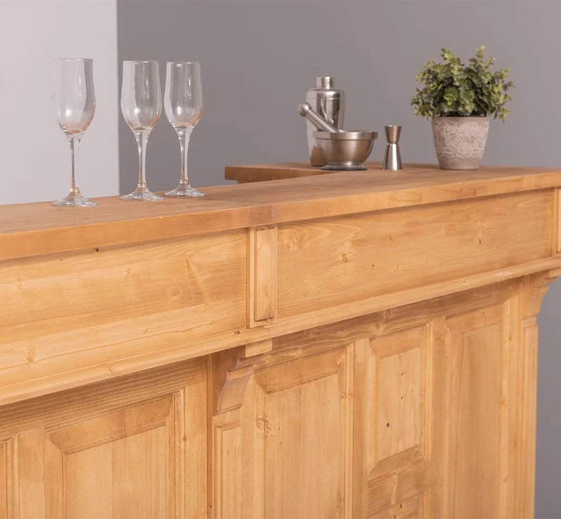 Große Empfangstheke aus Massivholz | Vintage Bartresen im Landhausstil