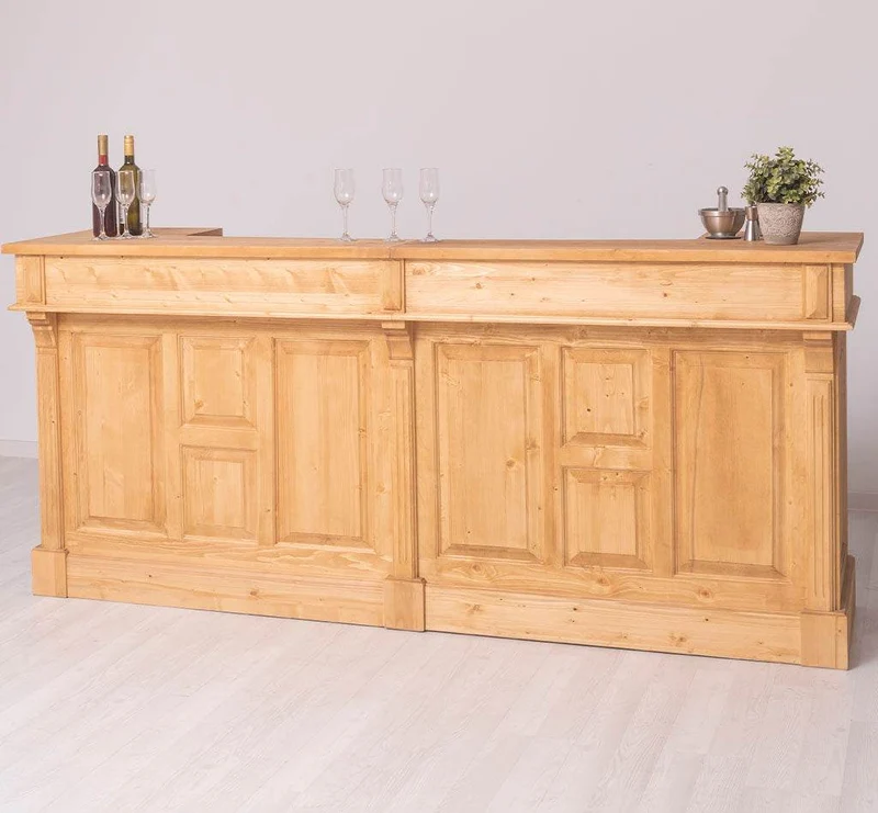 Große Empfangstheke aus Massivholz | Vintage Bartresen im Landhausstil