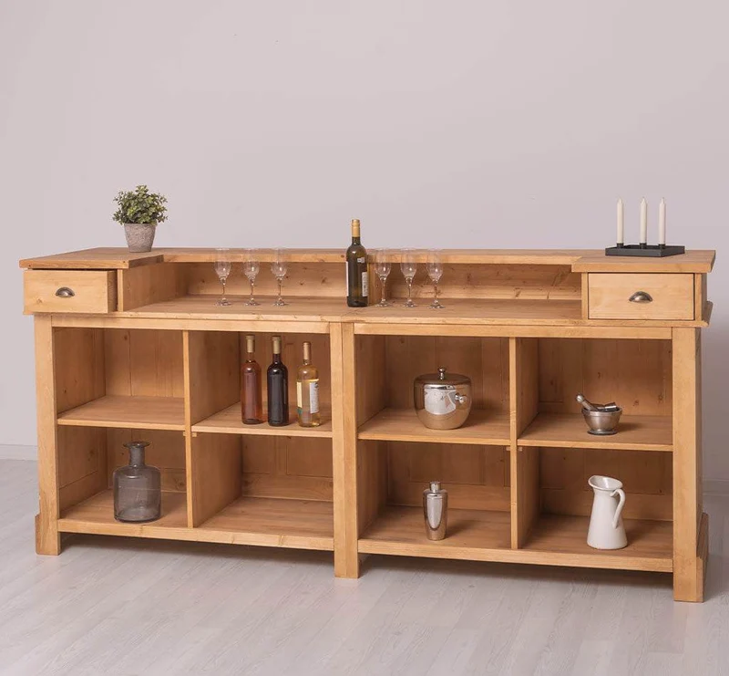 Große Empfangstheke aus Massivholz | Vintage Bartresen im Landhausstil