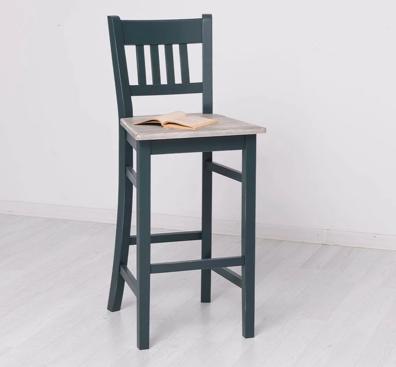 Barhocker mit Lehne aus massiver Pinie