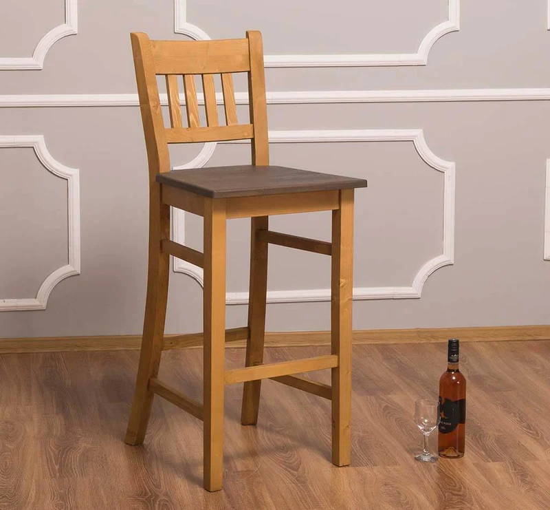 Barhocker mit Lehne aus massiver Pinie