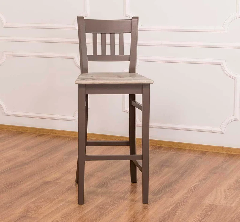 Barhocker mit Lehne aus massiver Pinie