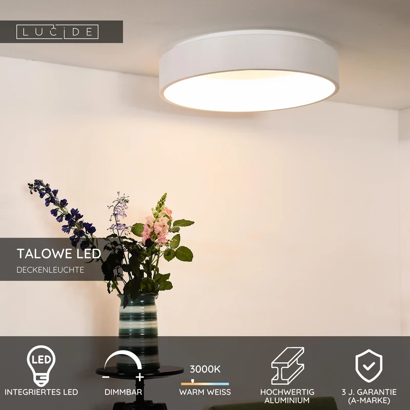 LED-Deckenleuchte Talowe dimmbar Ø 60cm Weiß