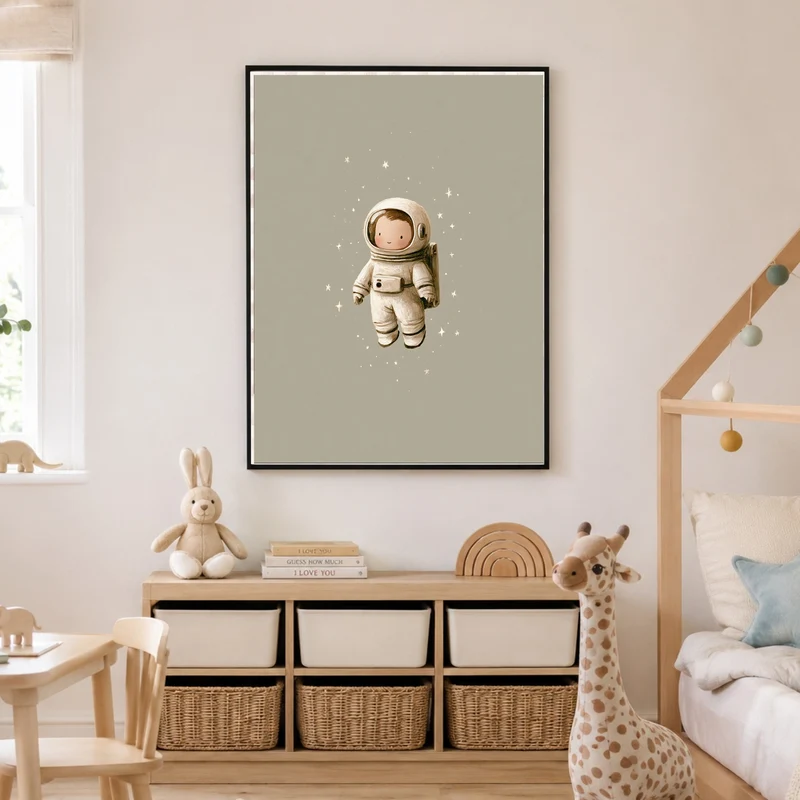 Kleiner Astronaut im Weltall Poster