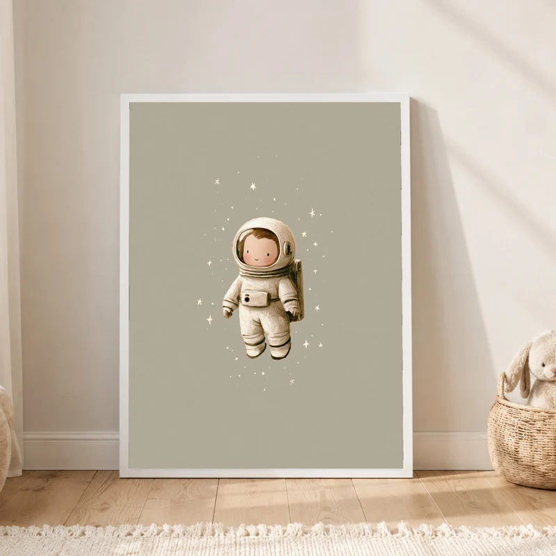 Kleiner Astronaut im Weltall Poster