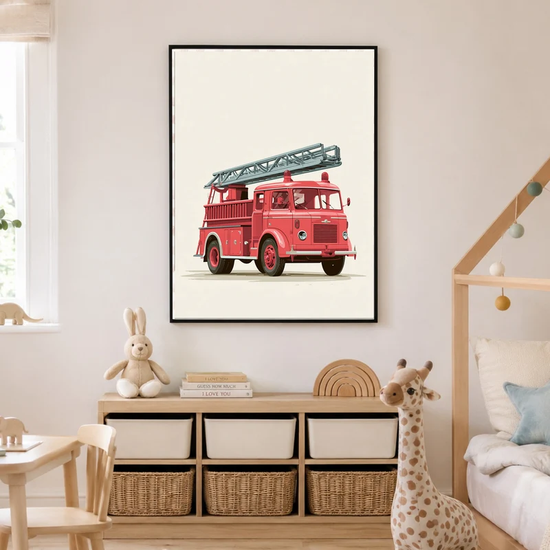 Rotes Feuerwehrauto Vintage Poster